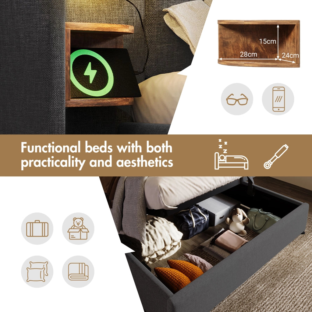 Letto Contenitore 180×200 cm; Letto Matrimoniale con USB; Tipo C e Lampada da Lettura; senza Materasso