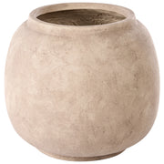 Vaso per Fiori Rotondo Beige in Fibra di Argilla Dipinto a Mano per Interni ed Esterni Stile Rustico
