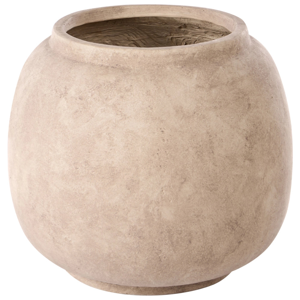 Vaso per Fiori Rotondo Beige in Fibra di Argilla Dipinto a Mano per Interni ed Esterni Stile Rustico