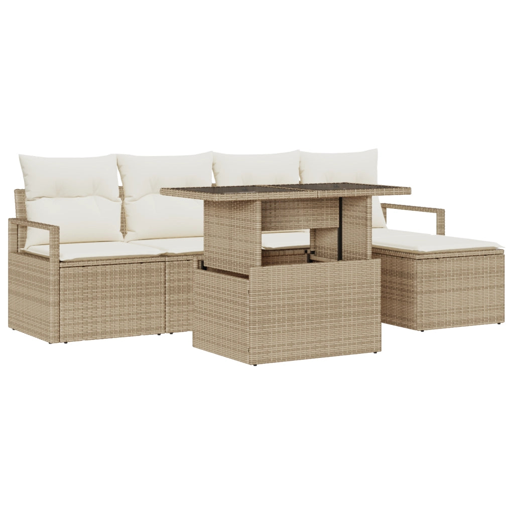 Set di divani da giardino  6 pezzi con cuscini Beige Rattan