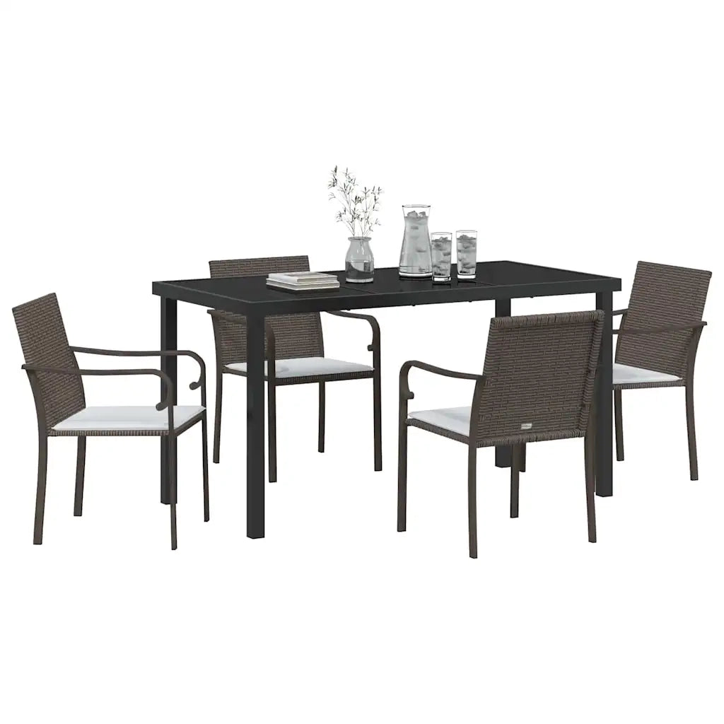 Set da Pranzo per Giardino 5 pz | Set Salotto da Giardino Marrone e Nero Rattan in PE
