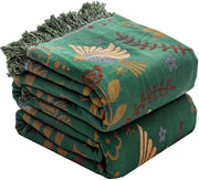 Deken Boho in Mousseline, 4 strati, ademabile e soffice, 150x200 cm, con frange, disegno uccelli verde