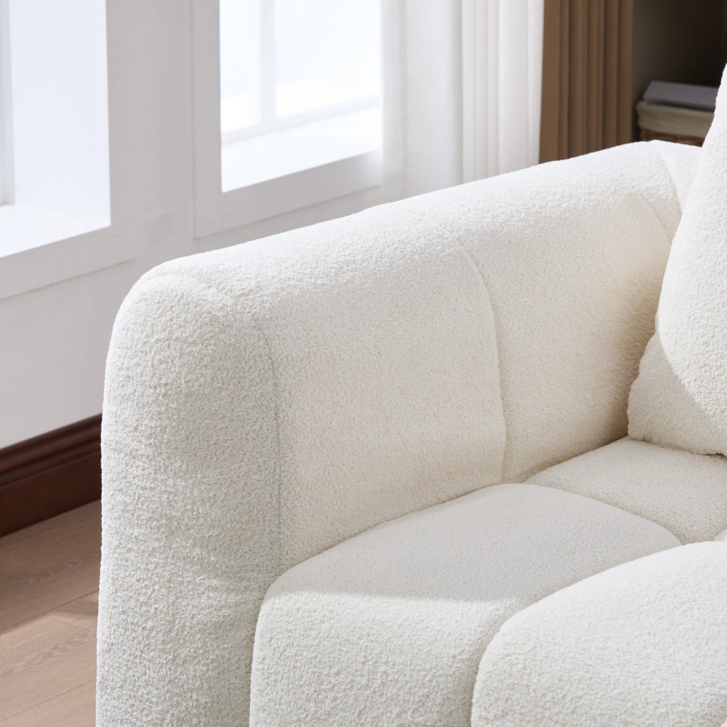 Divano modulare a 2 moduli con seduta profonda e braccioli, in tessuto antimacchia beige 260 × 94,5 × 80 cm