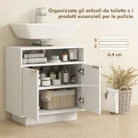 Mobile Sotto Lavabo Bagno con Ripiano Interno Regolabile e Ripiano Aperto, in Legno, 60x33x63 cm, Bianco