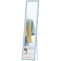 Specchio da Terra a Figura Intera con Cornice in MDF Rettangolare con 2 Modalità d'Uso 37x4x157 cm Bianco e Blu