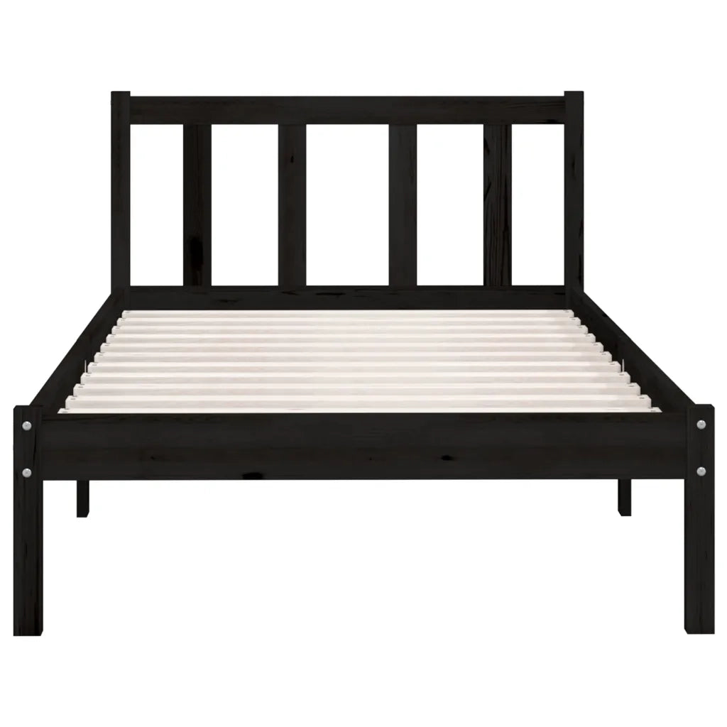 Letto singolo | Letto per adulti | Giroletto in Legno Massello Nero 75x190 cm Small Single