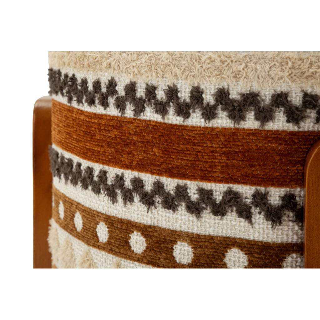 Pouf etnico con fantasia nei toni del marrone e beige