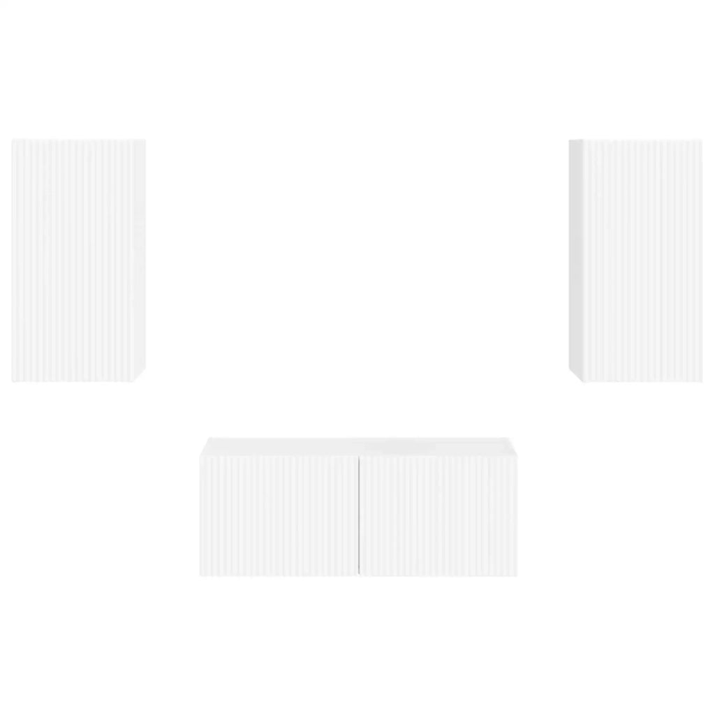 Set mobile TV 2 pz-Credenza per TV Bianco Lucido Legno multistrato 694528