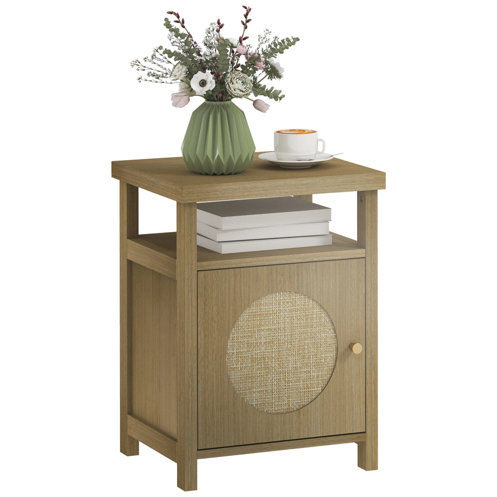 Comodino con porta in rattan e ripiano aperto ¨C zephmum ¨C legno naturale 40x35x55 cm