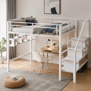 DESMIU Letto a soppalco per bambini 1 posto con scaffali, scala contenitore e sponde 140 × 200 cm, senza materasso