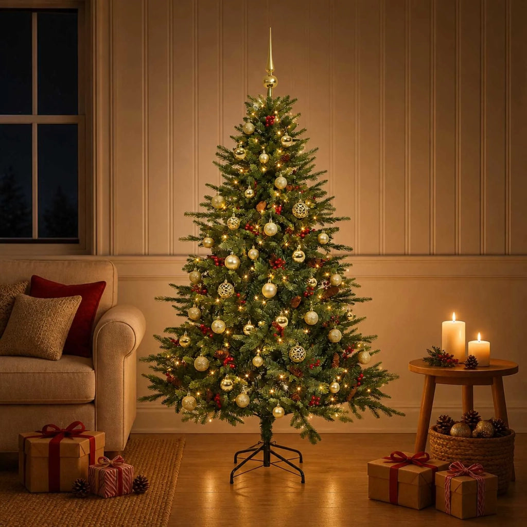 Albero di Natale artificiale con palline 120 cm 150 LED 3465677