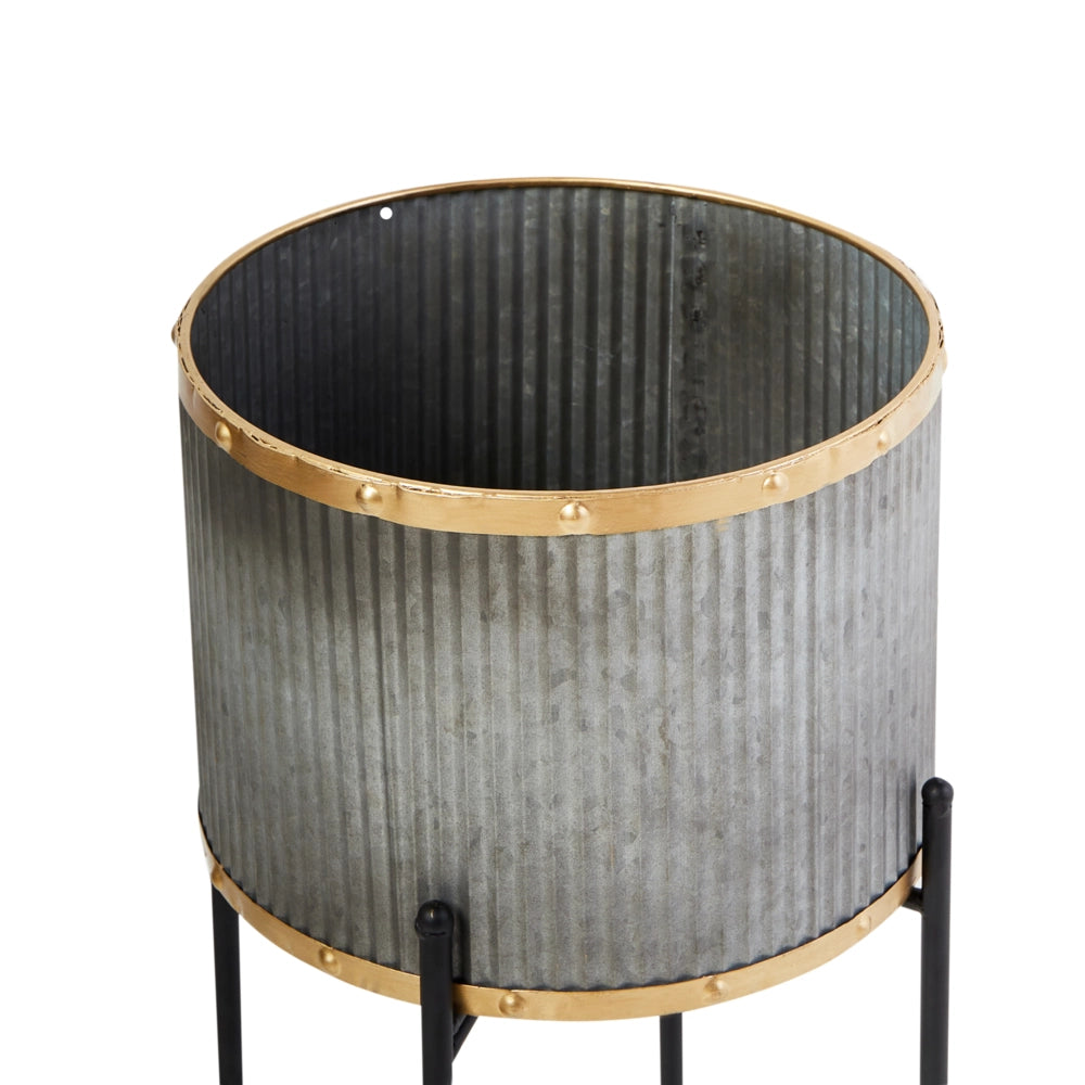 Portapiante per interni e per esterni in metallo grigio 26 x 26 x 52 cm stile industriale
