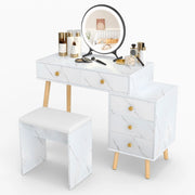 Tavolo da trucco specchio rimovibile luci 3 modalità 5 cassetti marmo finto gambe legno-Set toeletta sgabello morbido imbottito