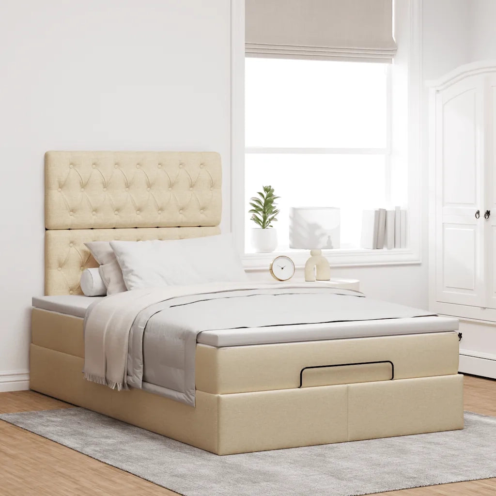 Struttura Letto Pouf con Materasso Crema 120x190 cm in Tessuto 3314077