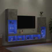 Mobili TV a Muro con LED 4pz Grigio Cemento Legno Multistrato