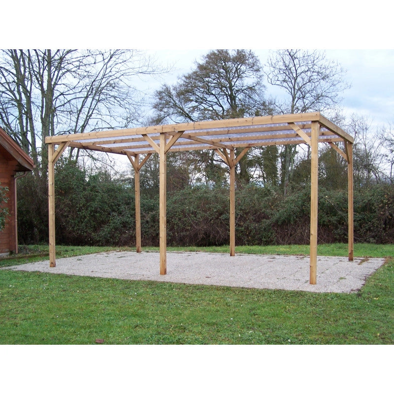 Pergola da giardino in legno termo-trattato 302x500 cm – carport tettoia auto con tetto PVC trasparente – pali 70x80 mm – TH3051S2 Foresta