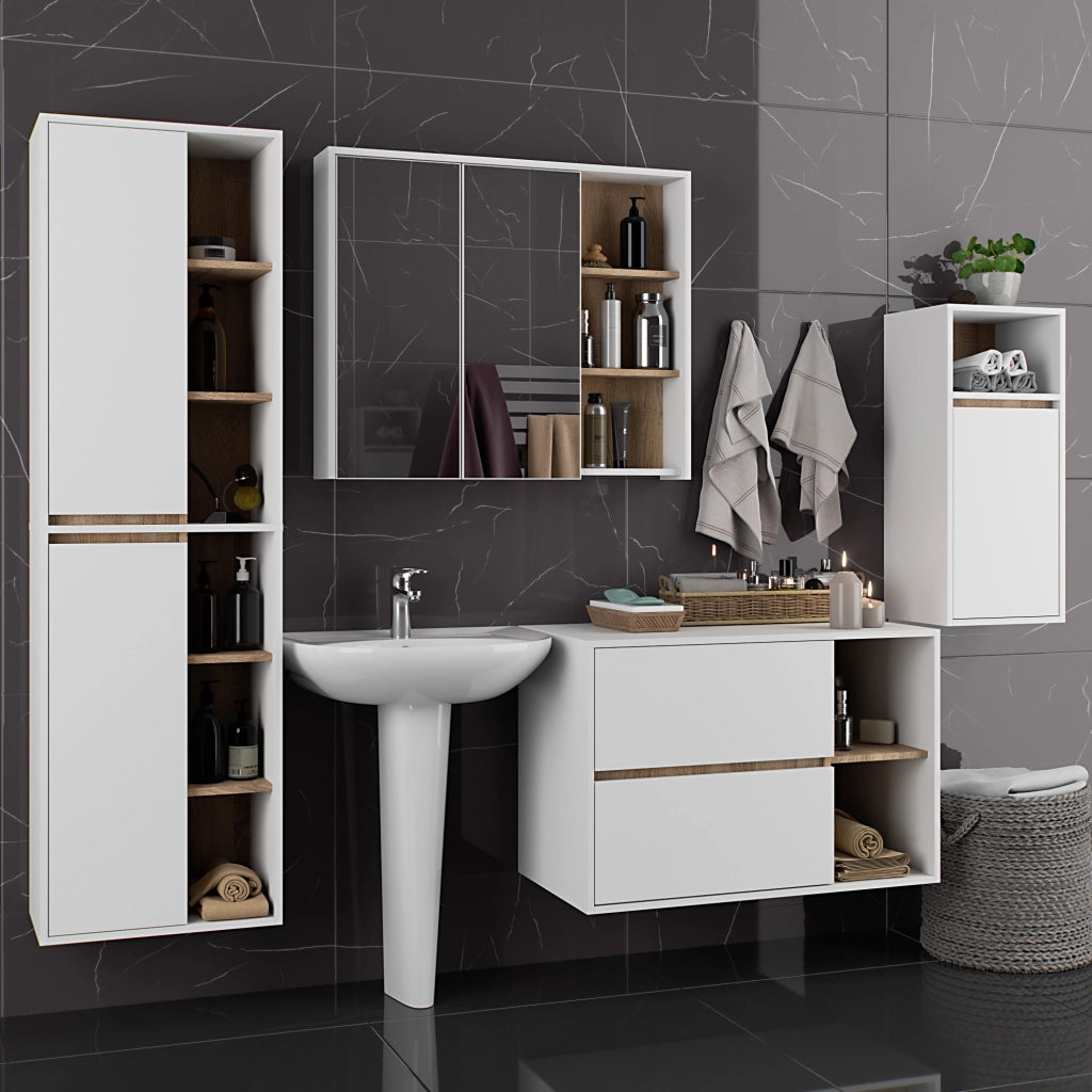 Mobile bagno sospeso VAMI Bianco, Sonoma Quercia 35 cm 1 anta 35x30x80 cm