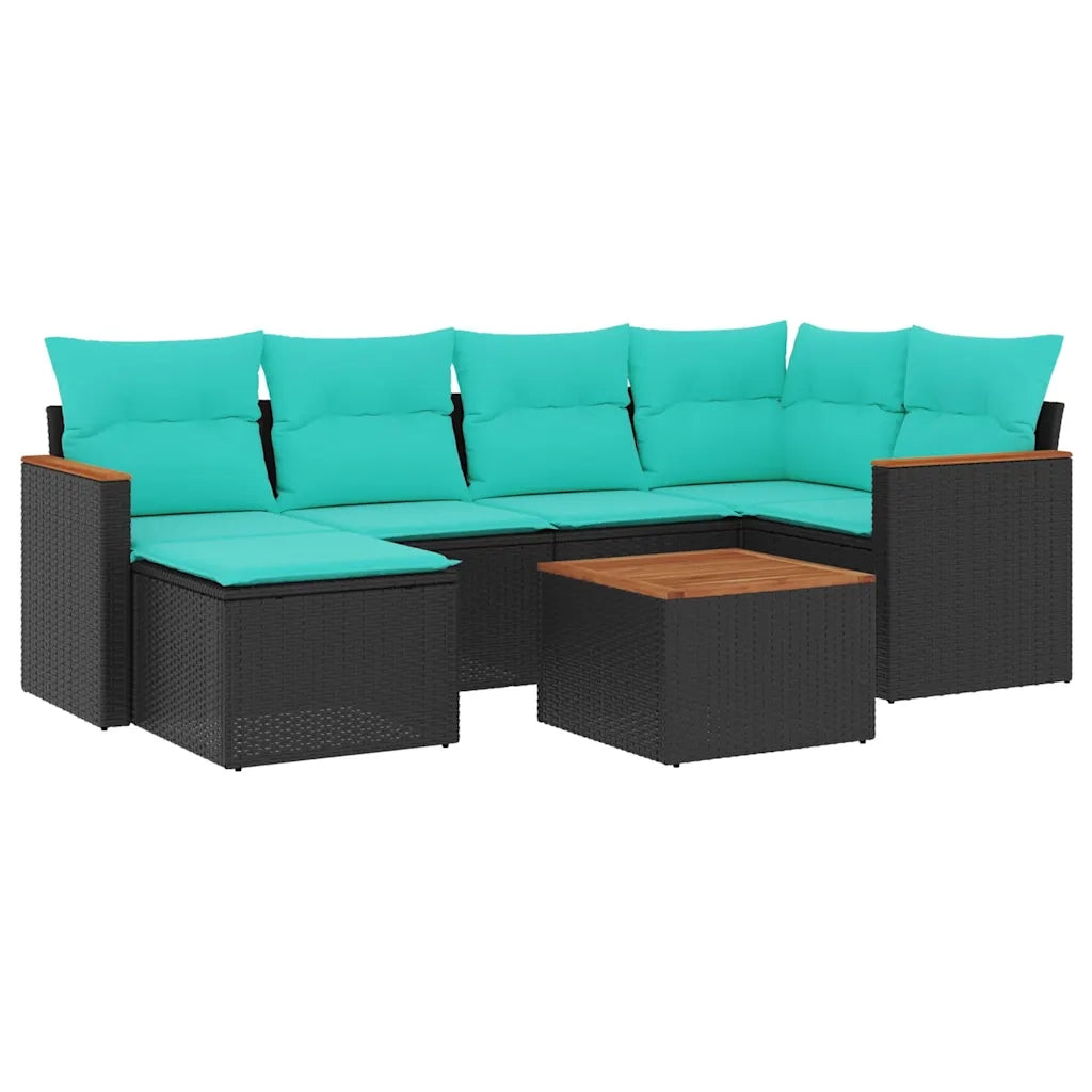 Set Divani da Giardino 7 pz con Cuscini Nero in Polyrattan 3226183