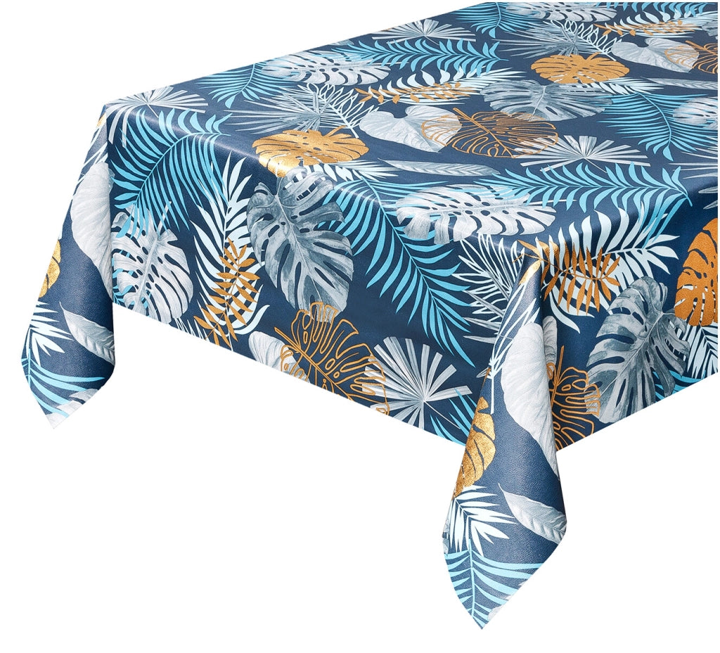 Tovaglia Cucina Antimacchia Plastificata 140x50 Cm Palme Metallizzate Copritavolo Tropicale Dis_A