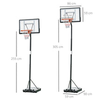 Canestro Basket da Esterno Altezza Regolabile 302-352 cm in Acciaio con Ruote Nero