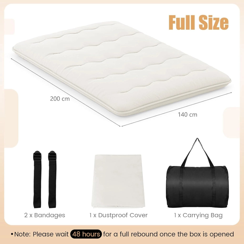 Materasso da pavimento Futon giapponese, tappetino Tatami pieghevole e portatile, materasso pieghevole con borsa per il trasporto e fodera rimovibile (beige, 140 x 200 cm)