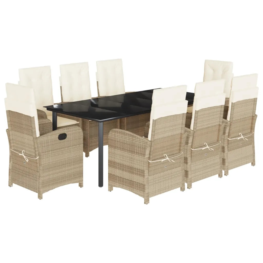 Set da Pranzo da Giardino 9 pz con Cuscini Beige in Polyrattan