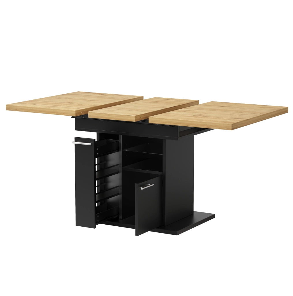 Tavolo da pranzo allungabile 140x80 cm nero – vano contenitore, LED, 4-6 persone