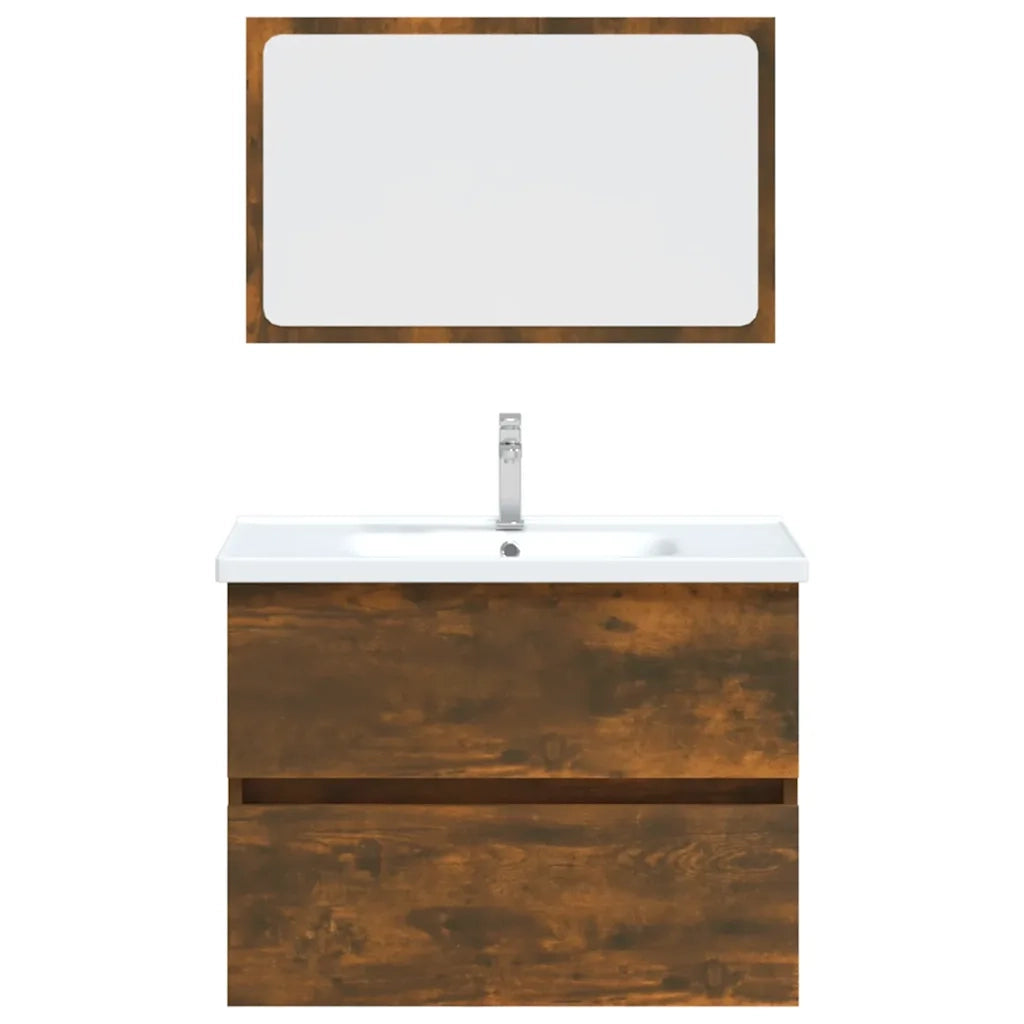 Set Mobili da Bagno 2 pz Rovere Fumo in Legno Multistrato 815735