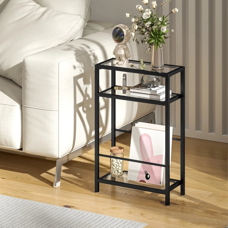 TAVOLINO Laterale a 3 ripiani 40x18x62 cm Vetro Nero