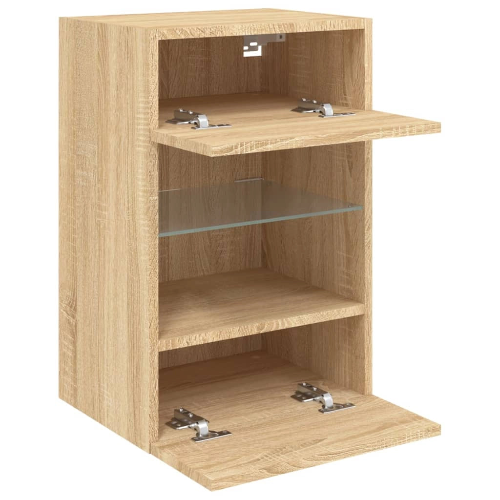 Mobile TV multimediale da parete mensola TV mobile TV sala da pranzo soggiorno camera da letto luci LED 2 pezzi rovere Sonoma 40 x 30 x 60,5 cm marrone 02_0029174