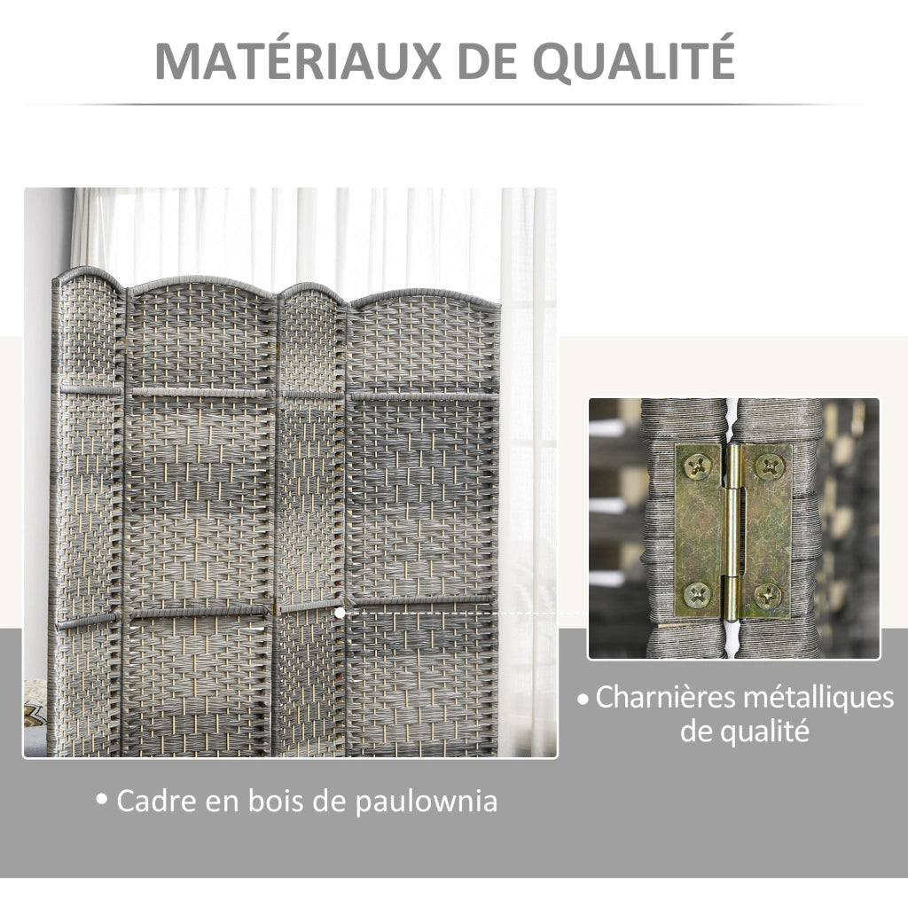 Paravento 3 Ante in Legno Pieghevole ¨C zephmum ¨C 135x180 cm Grigio
