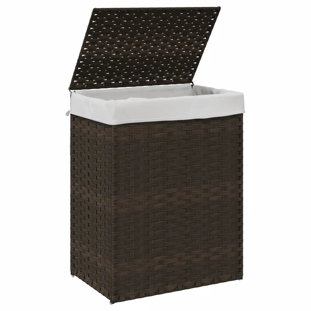 Cesto Biancheria Coperchio Marrone Scuro 46x33x60 cm Polyrattan 372030
