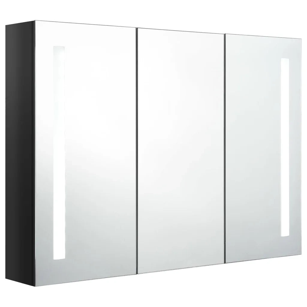 Armadietto Bagno con Specchio e LED Nero Lucido 89x14x62 cm cod mxl 60918