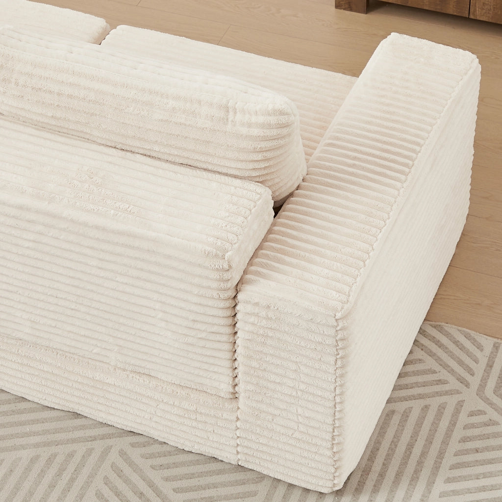 Divano letto modulare con chaise longue e pouf mobile in velluto a coste beige