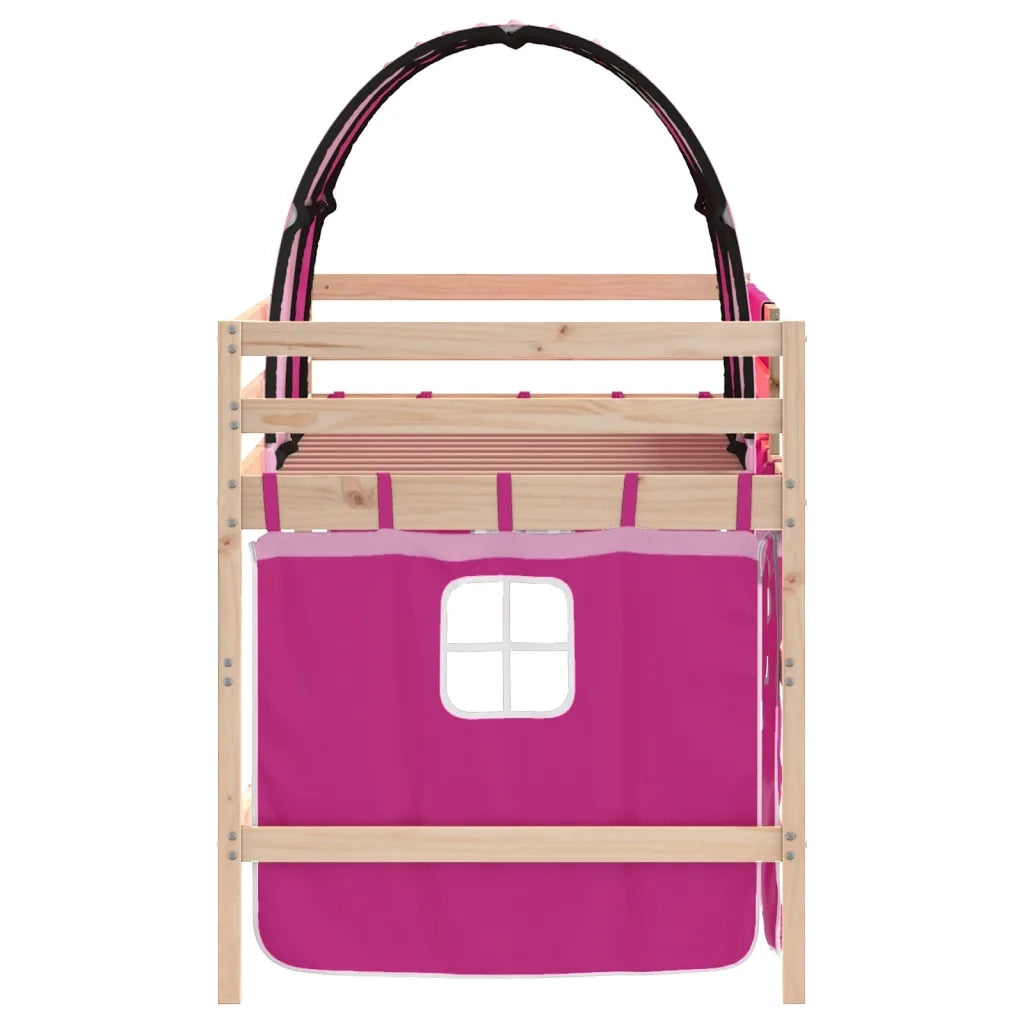 Letto a Soppalco con Tunnel Bambini Rosa 80x200cm Massello Pino 3206984