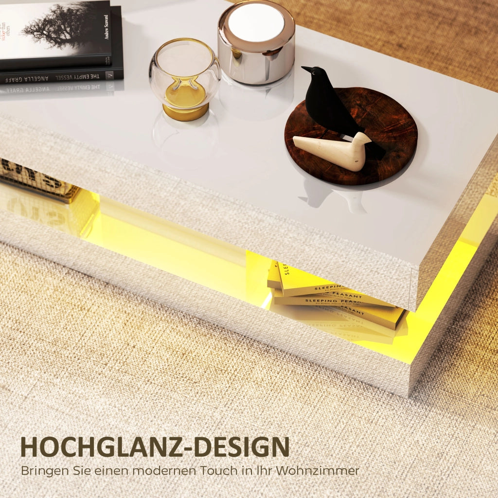 Tavolino da salotto con cassetti e luci LED ¨C zephmum ¨C bianco