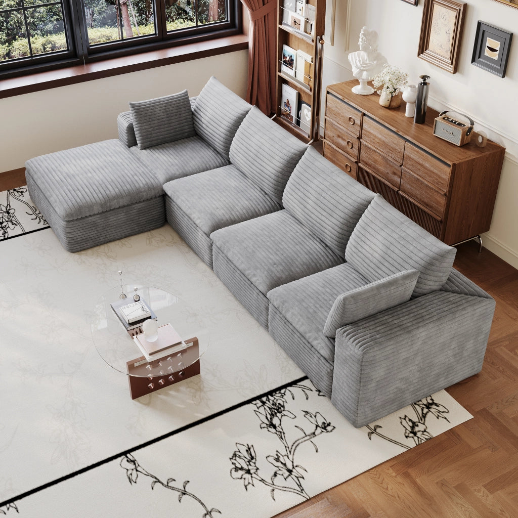 Divano Cloud 340 cm in Tessuto a Coste ¨C MINIMAL ¨C Grigio Scuro, Imbottito, Senza Montaggio