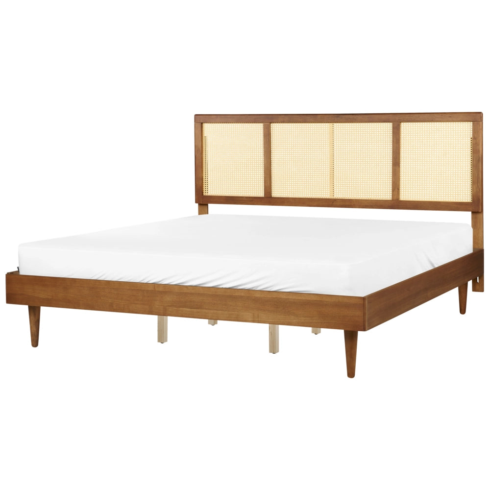 Letto moderno con rete a doghe testata a treccia viennese in legno chiaro 180 x 200 cm camera da letto