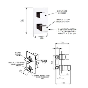 Rubinetto termostatico doccia, due posizioni su piastra unica - serie qubika thermo