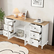Credenza Soggiorno con LED, 6 Cassetti e 2 Ante ¨C Xylo ¨C Bianco/Legno, 150x40x75 cm