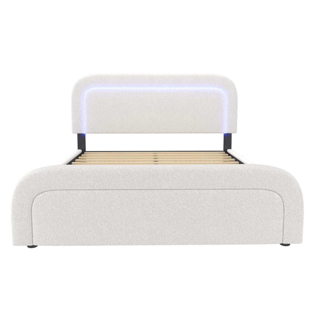 DESMIU Letto Matrimoniale Imbottito 2 Posti con 4 Cassetti, USB, Tipo C e LED, 140 × 200 cm, Senza Materasso