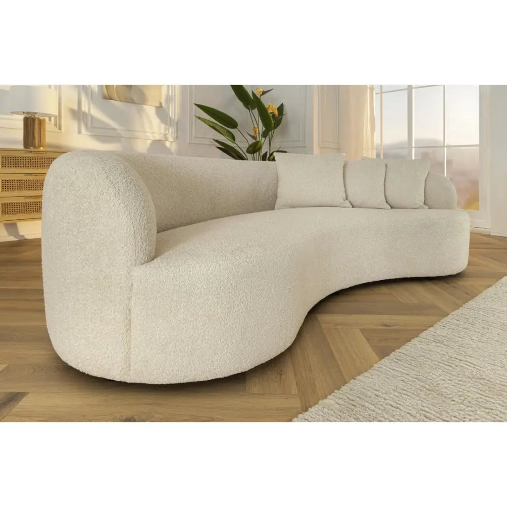 Divano dritto SOREN beige – Divano design in tessuto bouclé con forma arrotondata