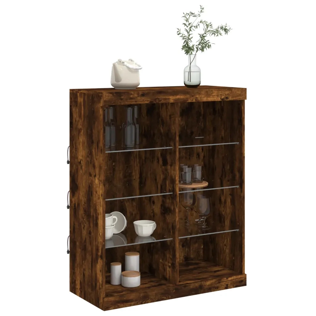 Credenza con Luci LED-Buffet-Armadio da cucina Rovere Fumo 81x37x100 cm