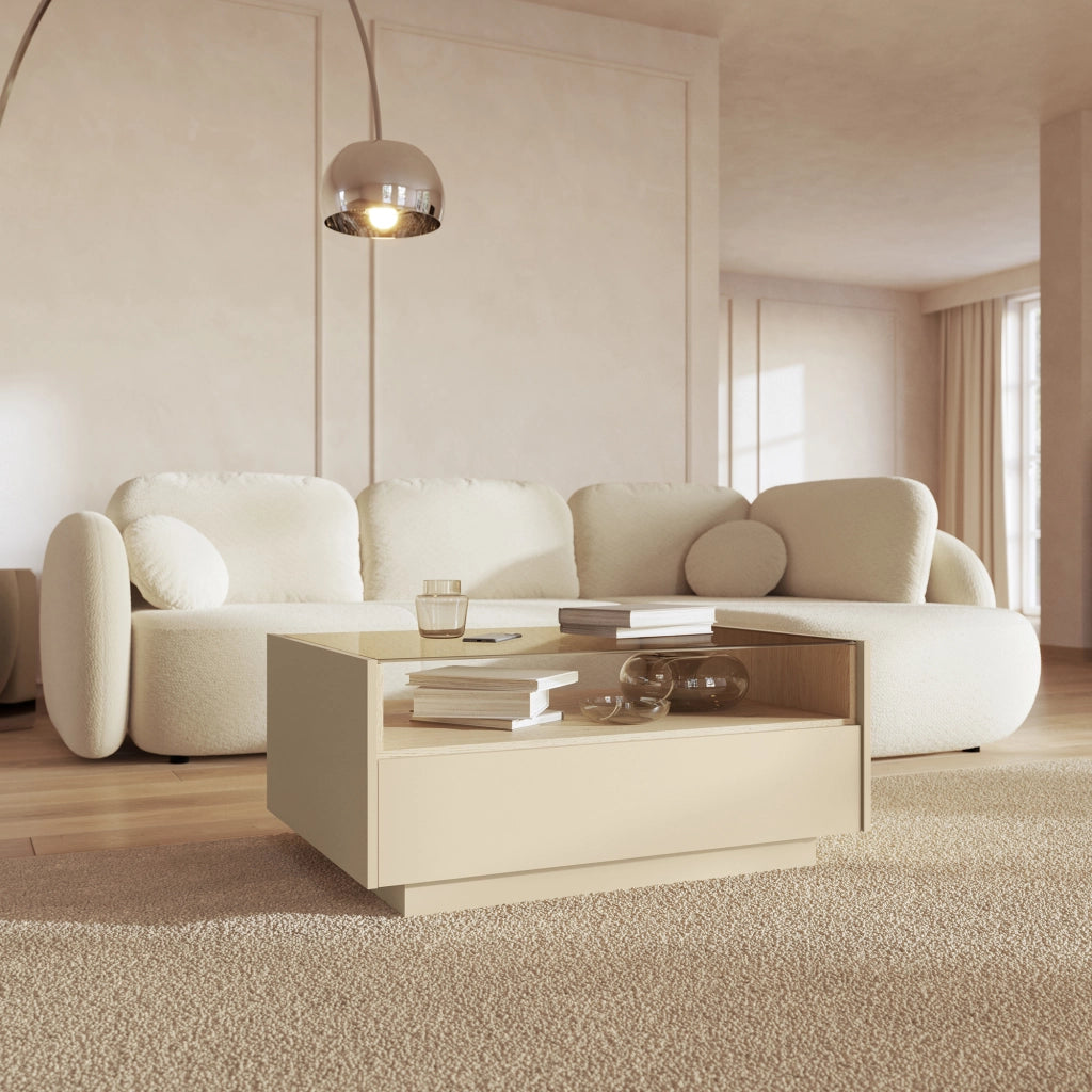 Karisasa, Tavolino da Salotto un Cassetto, 96x40x43h cm Marrone Chiaro