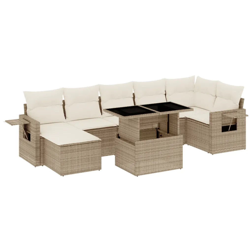 Set Divano da Giardino 8 pz con Cuscini Beige in Polyrattan