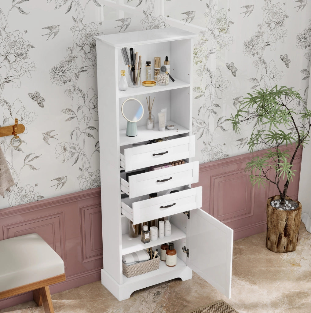 Mobile da bagno in MDF bianco con cassetti e vani aperti