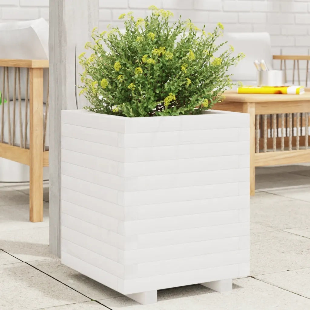Fioriera da Giardino-Vaso da Esterno Bianca 40x40x49,5cm Legno Massello di Pino