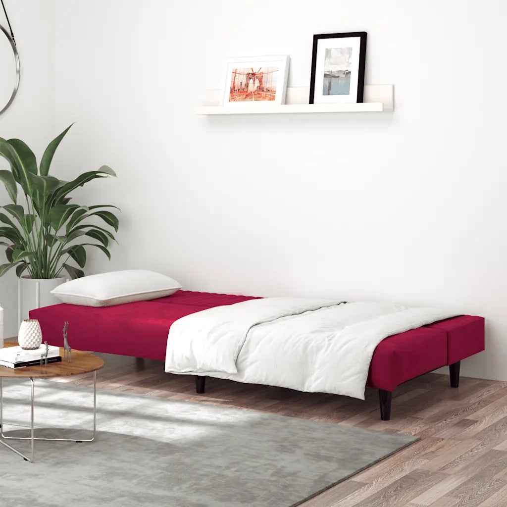Divano Letto a 2 Posti Rosso Vino in Velluto 375931