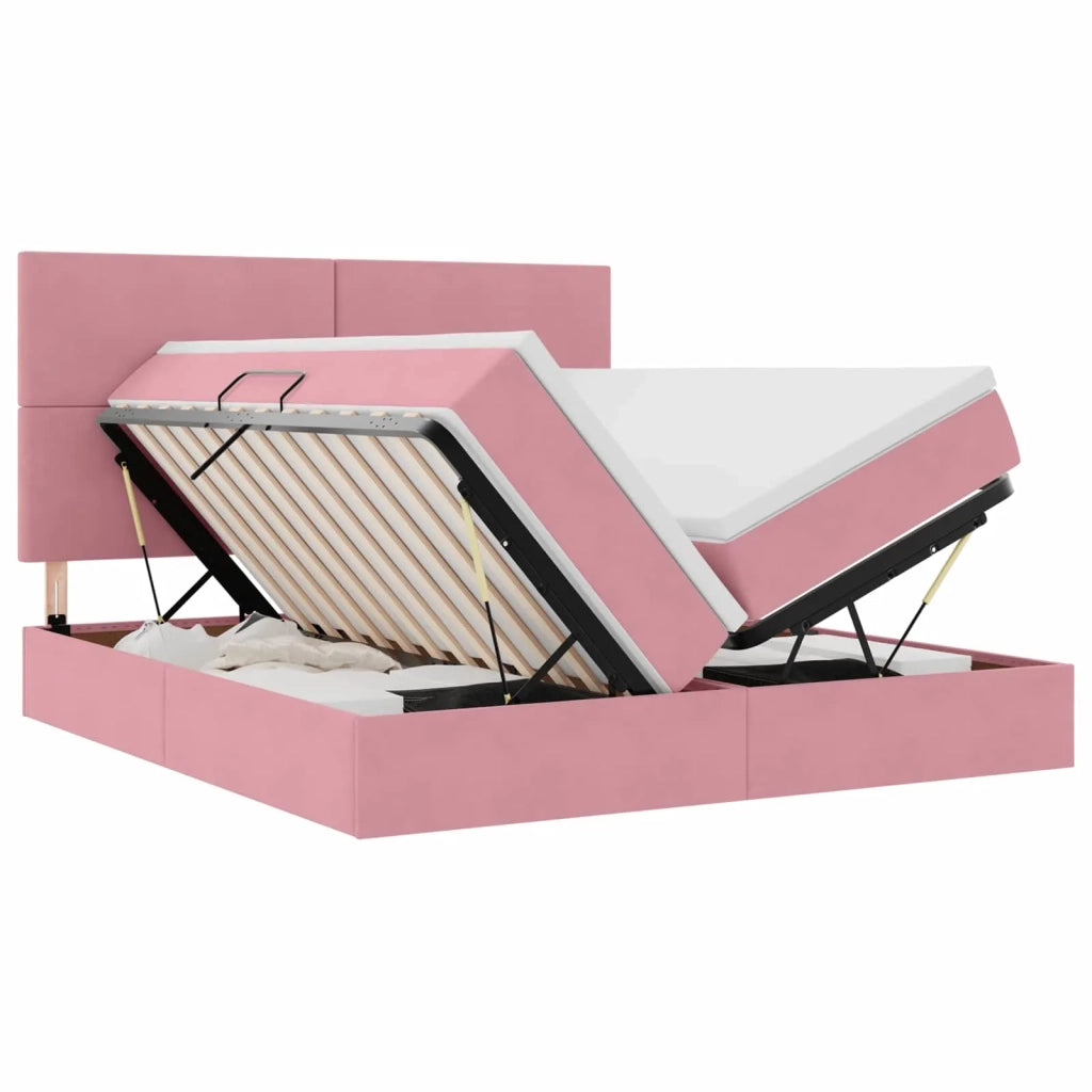 Letto con Contenitore con materasso Rosa 180 x 200 cm Velluto