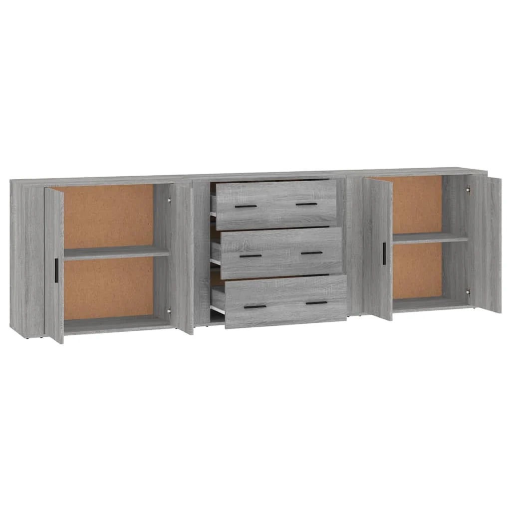 Credenza a buffet cassettiera mobiletto portaoggetti cucina soggiorno salotti 3 pezzi legno ingegnerizzato Sonoma grigio 02_0037171